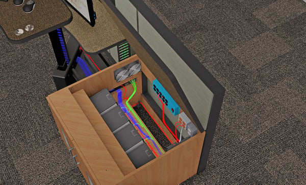 Interior look at CPU storage with cable management